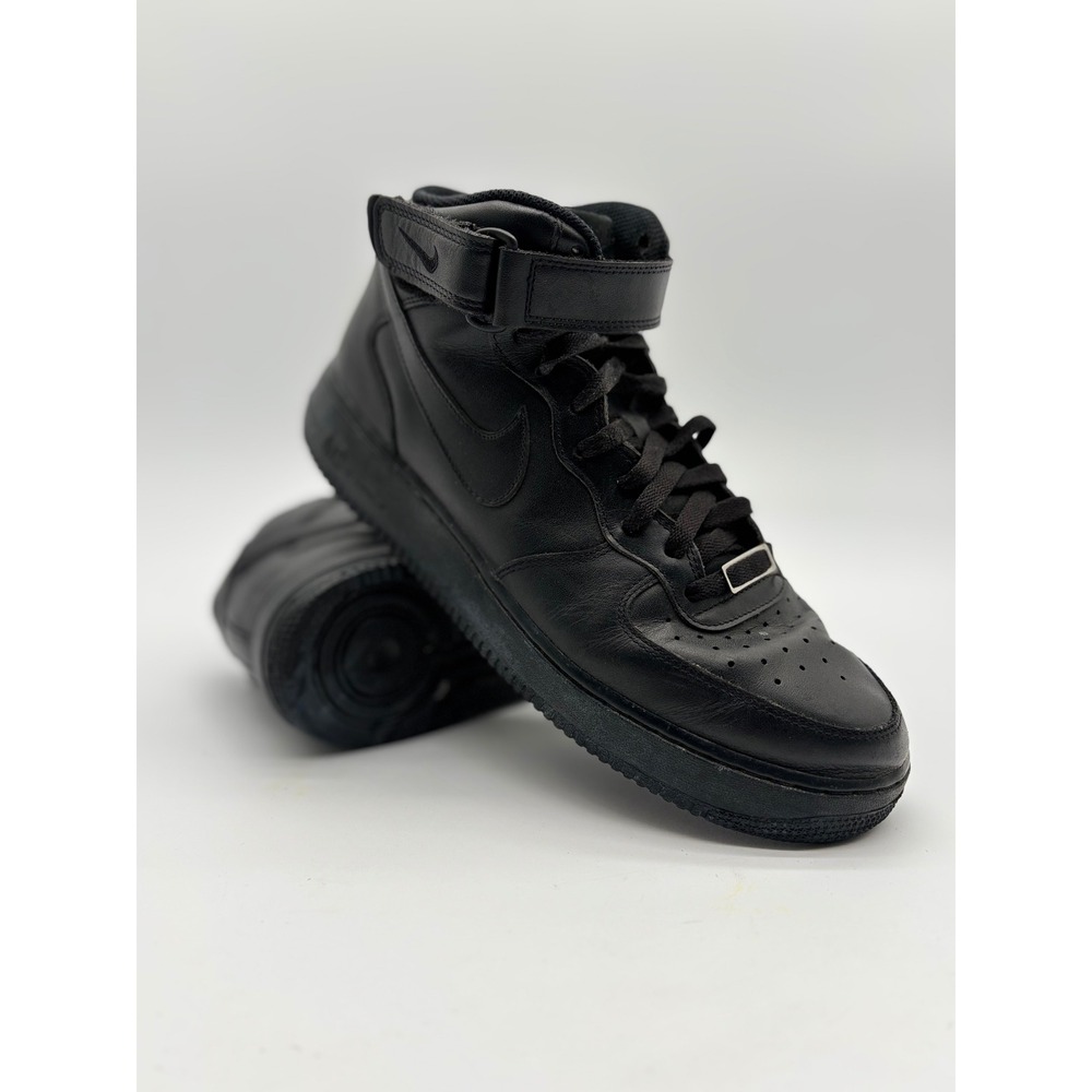 Nike Air Force 1 Mid 07 Triple Black Leather Sneakers Mens 10.5 315123-001